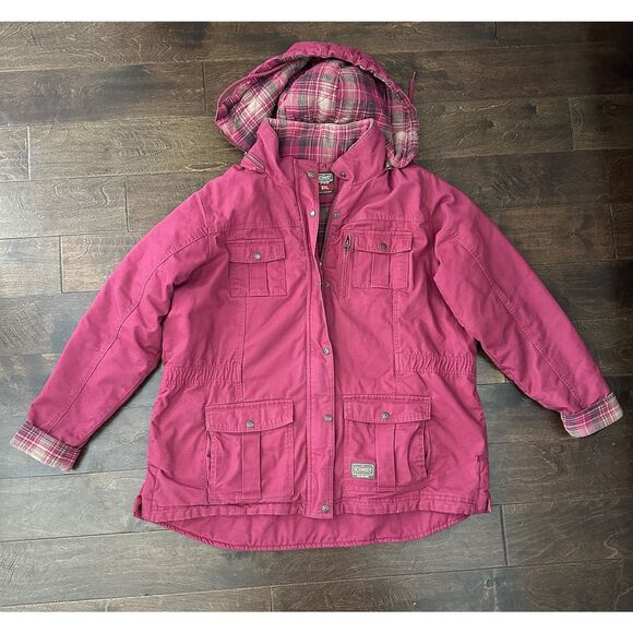 Schmidt Jackets & Blazers - CE Schmidt Jacket Womens 3X Pink Red Canvas Barn Chore Coat Flannel Lined Hooded